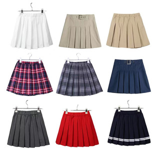 中小学生校服裙子夏季女童半身裙卡其色短裙英伦风藏青色百褶裙