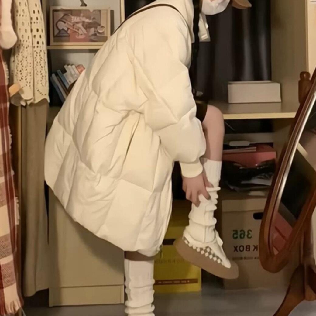 冬季新款中长款白色棉服女棉衣棉袄外套韩系穿搭小个子面包服