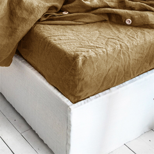 外贸100%亚麻纯色床笠单件柔软舒适床双人床垫保护套水洗床品定制