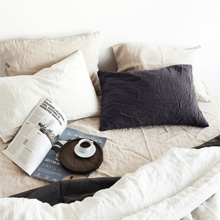简约风纯色亚麻枕头套亲肤透气48 信封枕套可定制 74CM枕皮单支装