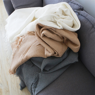纯色ins北欧风沙发毯夏季 办公室空调毯子搭腿棉质华夫格床单盖毯