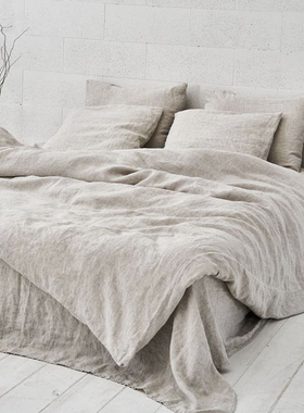 北欧风水洗亚麻床上四件套100棉麻ins简约日式床单人三件套被套