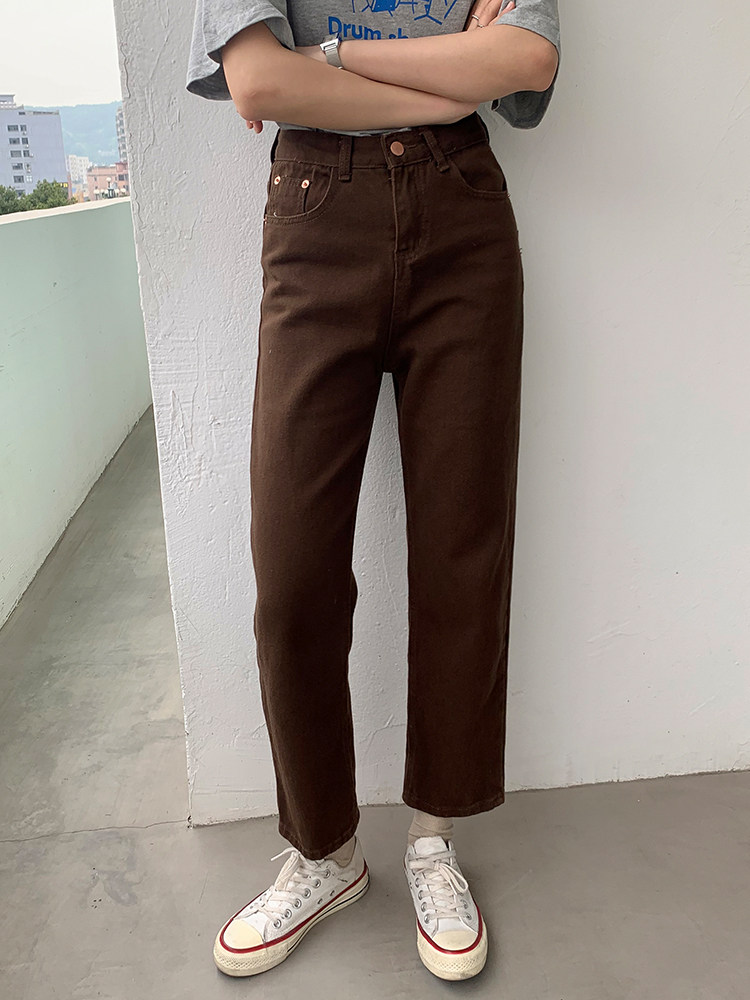 牛仔裤女小个子高腰直筒宽松显瘦休闲烟管咖啡色九分裤子复古棕色|ruв категории Женская одежда, джинсы - от Buy2taobao.com для оказания профессиональной услуги покупки агента Taobao
