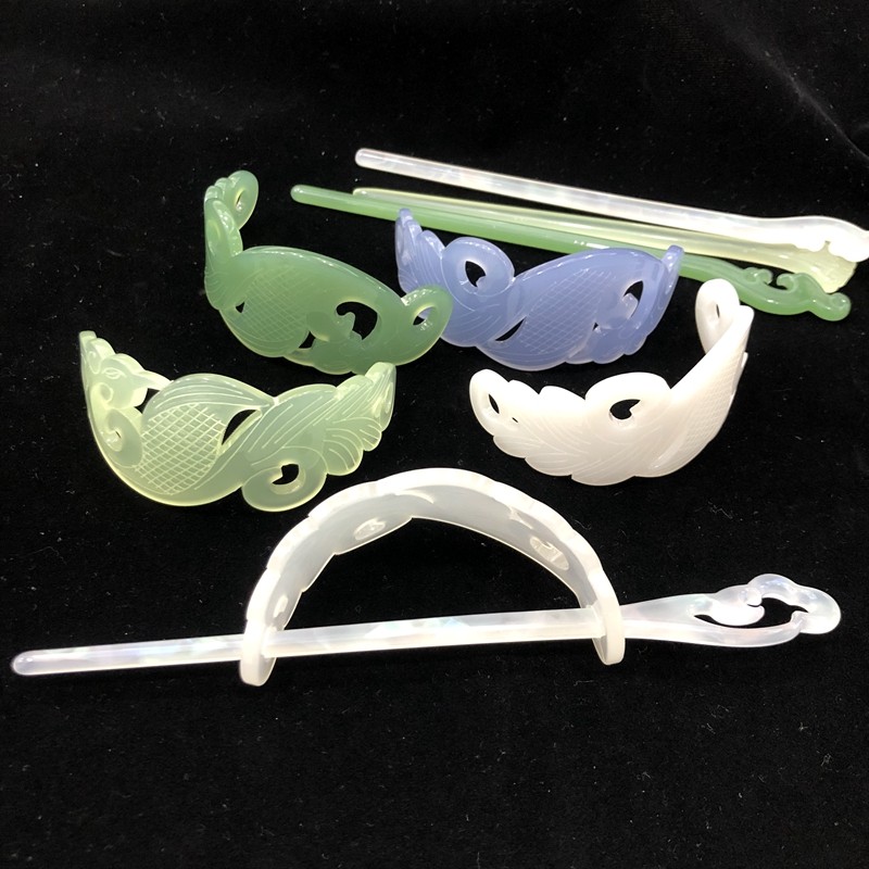 男女通用束发白玉冠醋酸仿玉发冠凤纹镂刻 古风手工汉服头饰品