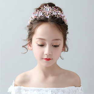 儿童皇冠头饰公主小女孩粉色小孩生日女童韩版 可爱发箍水晶王冠仙