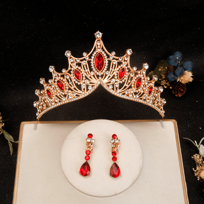 儿童皇冠耳环公主发饰小女孩大王冠水晶发箍生日花童婚纱演出饰品