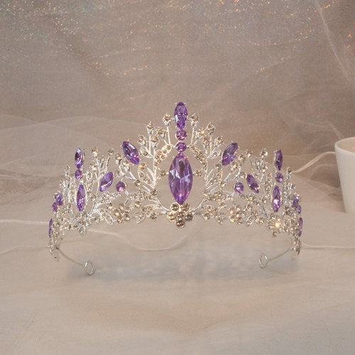 儿童皇冠头饰紫色水钻韩式奢华女童公主气质女神十八岁生日大王冠