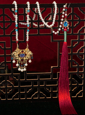 古风明制马面裙配饰璎珞红色拜年流苏背云儿童项链新中式国风汉服