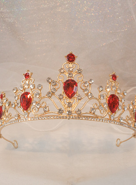 高端红色皇冠新年头饰儿童公主女童学生女孩生日演出走秀礼服发饰