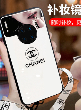 华为mate30pro手机壳p40pro限量版补妆镜子p30pro保护套mate20玻璃p20全包5g镜面por带挂绳mete防摔mt网红女