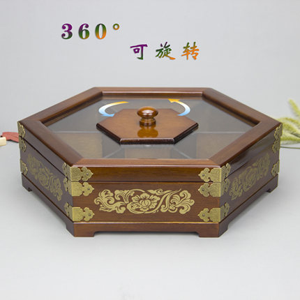 实木分格带盖瓜子零食坚果盘客厅创意家用结婚干果盒旋转双层定制