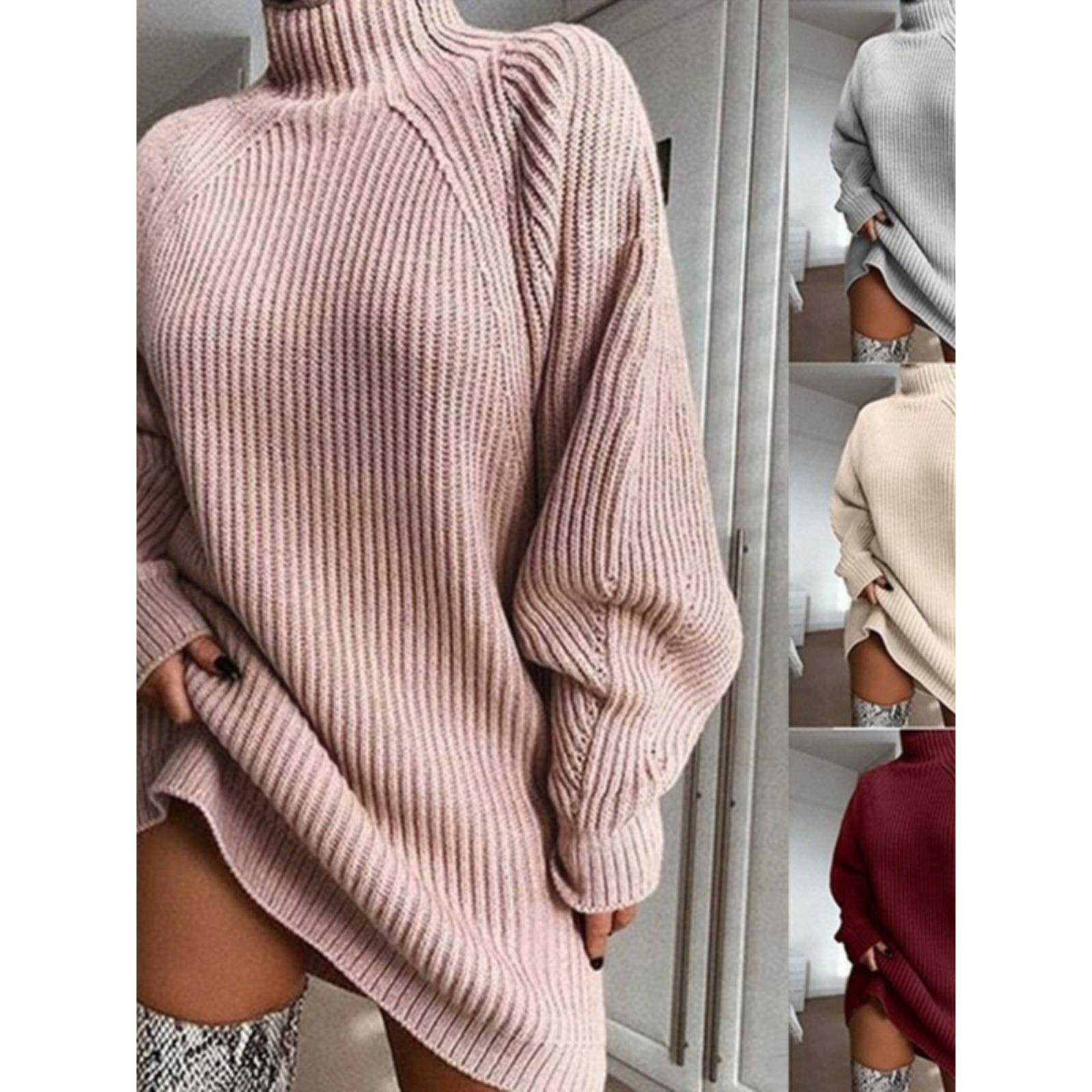 2024Autumn winte loose Sweater fashion turtleneck Knit dress