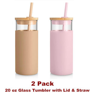 Tumbler Glass Water Bottle Iced Coffee Cup Smoothie Drinking