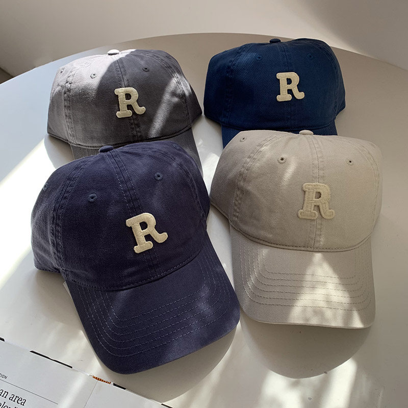 纯棉简约韩范字母棒球帽弯檐软顶