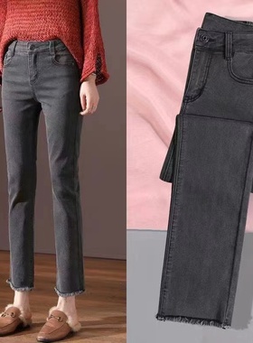烟灰色直筒牛仔裤女九分薄款2025年夏季新款小个子女士学生烟管裤