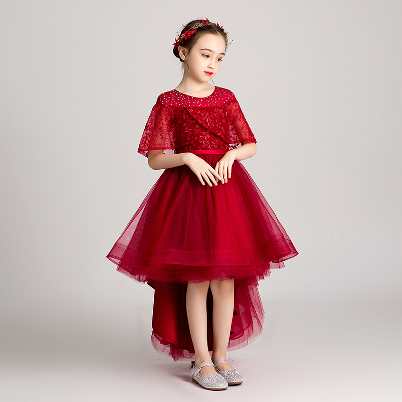 销儿童礼服公主裙女童蓬蓬纱生日红色走秀小花童主持人钢琴演出厂