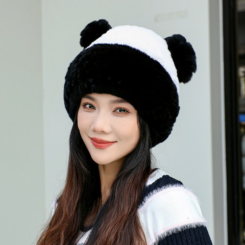 裘魅獭兔毛编织护耳帽