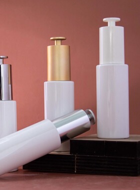 HOPECK电镀金银T帽按压滴管盖白色PETG塑料瓶20牙50ml粉底精油瓶