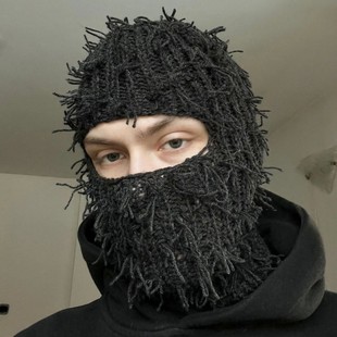 针织蒙面头套男帽子搞怪搞笑沙雕毛线套头帽骑行保暖可爱面罩全脸