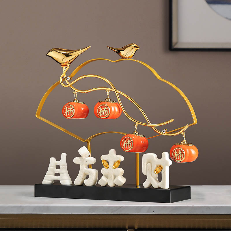 中式柿柿如意摆件装饰工艺品