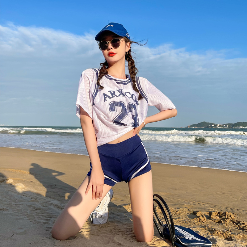 泳衣女分体三件套运动款显瘦遮肚保守裤式学生ins风泡温泉游泳衣