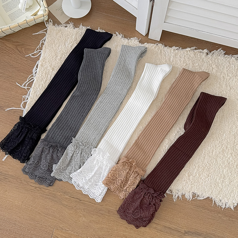 韩国灰色过膝袜子女2025秋冬新款蕾丝花边长筒袜洛丽塔纯欲风jk袜