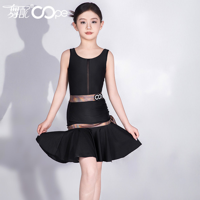 夏季款拉丁舞服女童oope舞配舞服黑色露背训练服拉丁舞练功服女TJ