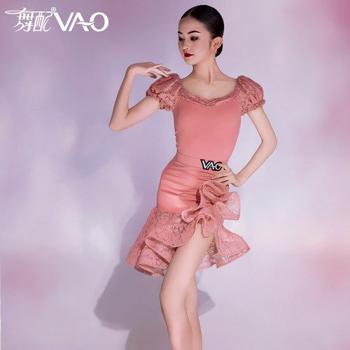 新款拉丁舞服VAO舞配舞服粉色公主裙练习服拉丁舞练功服女童TJ