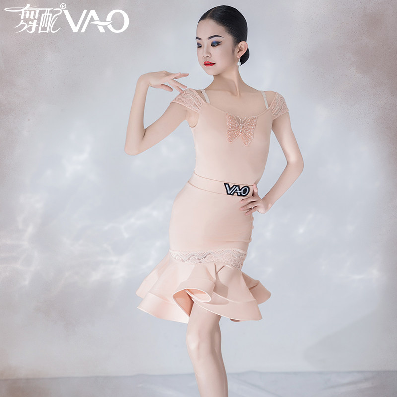 新款拉丁舞服VAO舞配舞服高级蝴蝶吊带练习裙拉丁舞练功服女童TJ