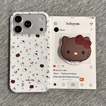 磁吸半包磨砂菲林卡通KT猫适用苹果17promax手机壳iphone16pro新款15pro小众硬壳16pm女17防摔保护套带支架