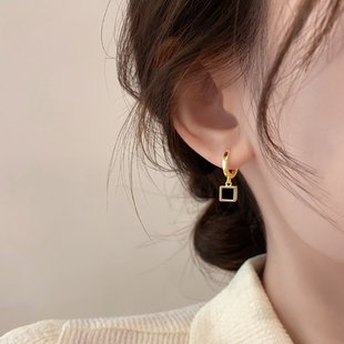 爆款 简约方形冷淡风耳环女纯银轻奢小众设计耳饰2025新款 气质耳坠