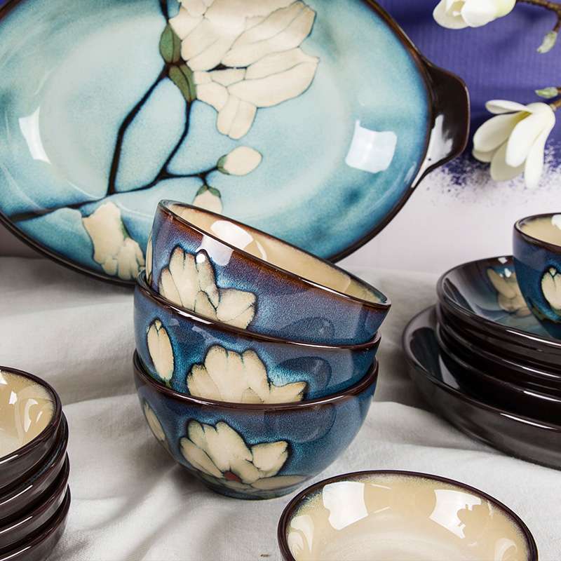 56 hand printed ceramic bowls in Xinlan tableware set
