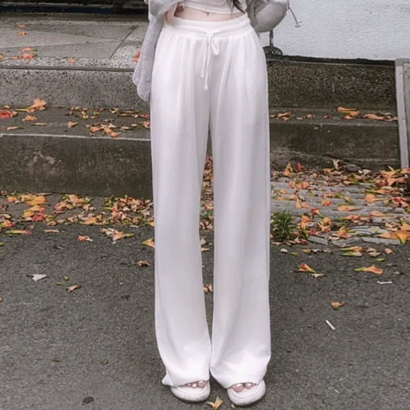 纯欲风春夏新款气质通勤宽松显瘦松紧腰运动百搭休闲阔腿裤女士潮