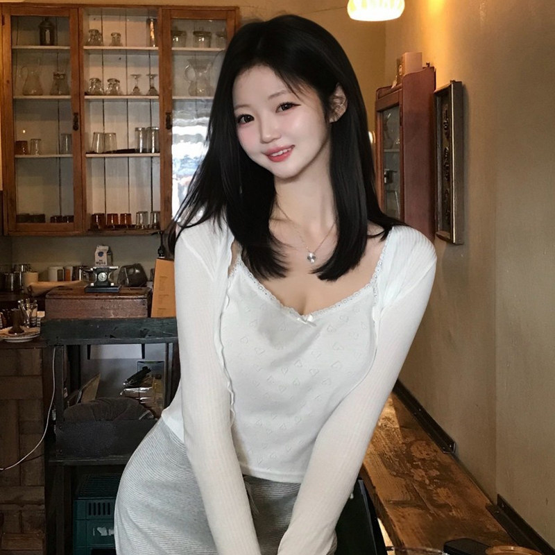 纯欲风夏季新款修身显瘦性感纯欲短款露脐百搭长袖开衫T恤上衣女