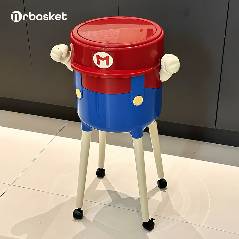 高脚垃圾桶家用客厅大容量带盖按压卫生桶免弯腰滑轮卧室卡通纸篓