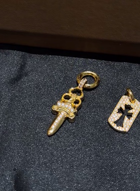 22k金天然钻石宝剑吊坠十字架牌子吊坠