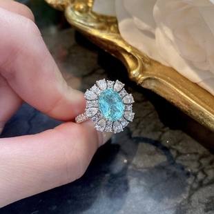 高级珠宝18K金彩宝石巴西AIGS莫桑比克大克拉帕拉伊巴霓虹蓝钻戒