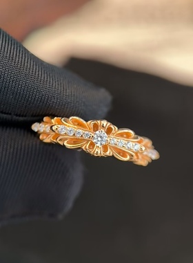 王嘉尔同款22k金hearts十字架十字花钻石情侣戒指对戒