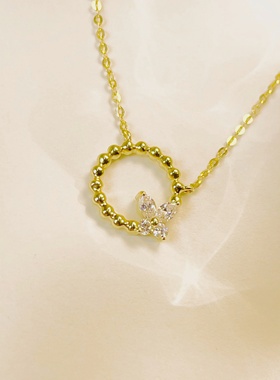 18K金边珠马眼四叶草项链