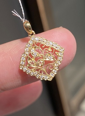 法式复古方形镂空花丝吊坠