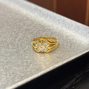 18k金Hearts十字架十字花SKT五钻黄金戒指