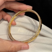 22k金满天星满钻天然钻石十字架十字花手镯手环