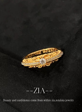 王嘉尔同款18K金HERATS黄金Chrome鸢尾花24k十字架钻石墓葬戒指