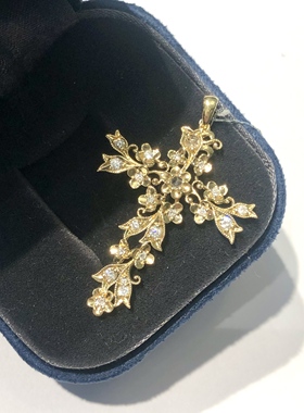 宫廷风18k金花丝十字架吊坠