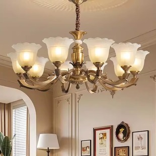 美式全铜吊灯欧式奢华客厅灯餐厅卧室灯简约法式大气复古高档灯具