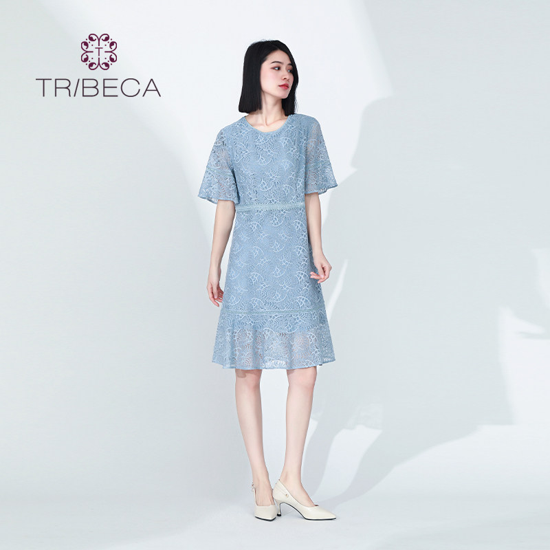 TRIBECA翠贝卡夏女士短袖蕾丝连衣裙显瘦