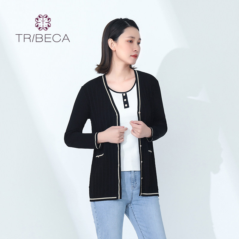 TRIBECA翠贝卡春夏款女士开衫长袖修身百搭针织衫
