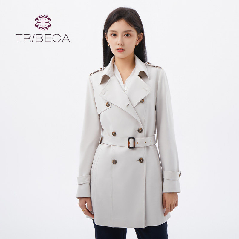 TRIBECA翠贝卡春季新款英伦风简约中款收腰风衣