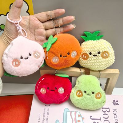可爱腮红水果吱吱叫毛绒挂件苹果菠萝桃子包包钥匙扣抓娃娃机玩具