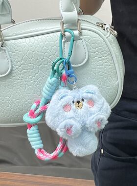 高颜值ins蓝色毛绒猫尾巴挂件毛绒玩偶娃娃包包挂饰装饰品尼龙绳